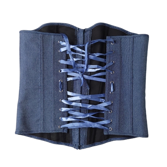 *** SOLD *** Corset in Dark Blue w Boning and Satin Lace-up Back XS - M - Picture 5 of 13